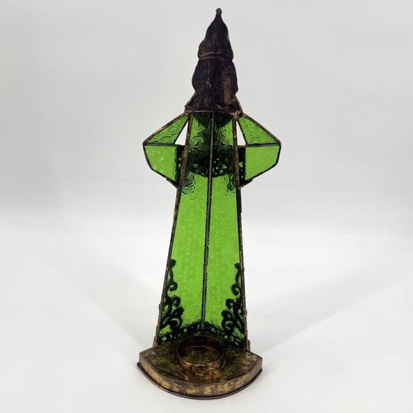 Vtg Wise Men Gold Metal Tin Green Textured Glass Candle Holder/Luminary 15”H - Picture 6 of 11